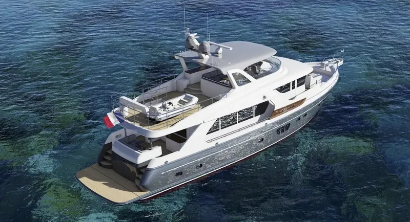 Slide: The Image of Luxurious 2026 Selene 72 Ocean Explorer yacht cruising on clear blue waters. - 3