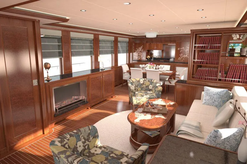 Slide: The Image of Luxurious interior of 2026 Selene 72 Ocean Explorer yacht with elegant wood finishes and cozy seating. - 7