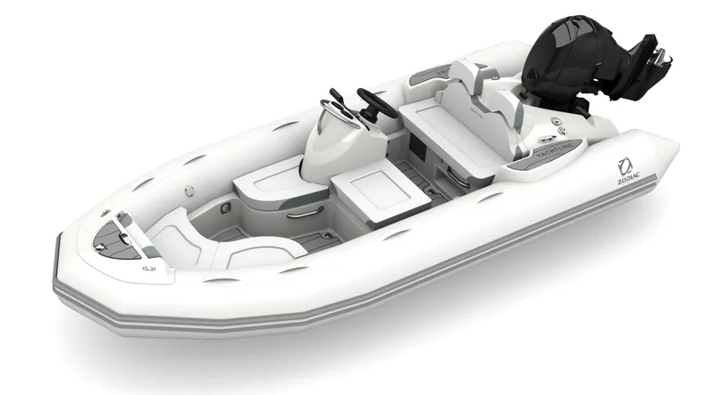 Slide: The Image of 2024 Zodiac Yachtline 440 inflatable boat with outboard motor and seating. - 11