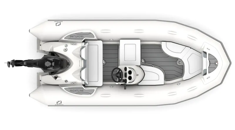 Slide: The Image of Top view of 2024 Zodiac Yachtline 440 inflatable boat with outboard motor. - 3