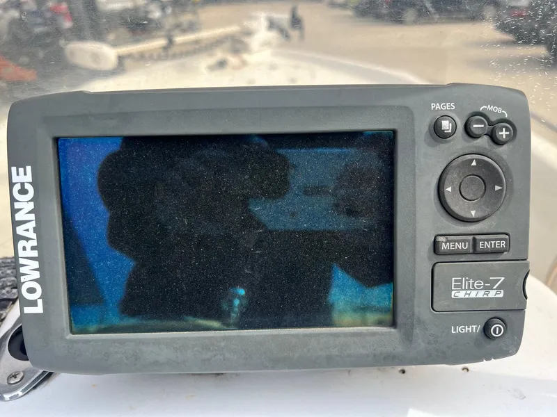 Slide: The Image of Lowrance Elite-7 CHIRP fishfinder on a 2001 Fishmaster 19 boat. - 4
