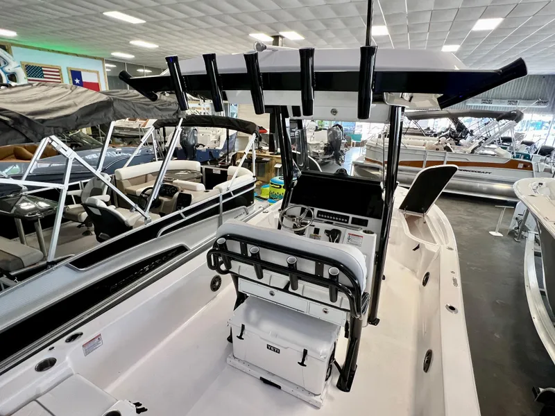 Slide: The Image of 2024 Sea Fox 251 Bay boat interior in showroom. - 5