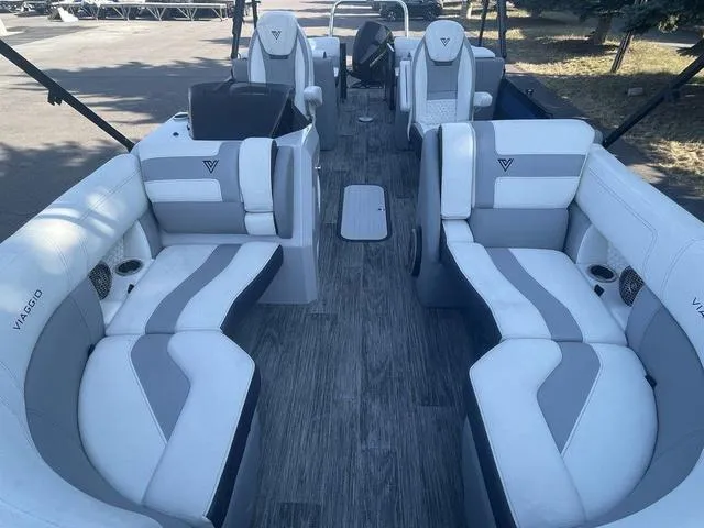 Slide: The Image of 2022 Viaggio D23U boat interior with white and gray seating. - 8