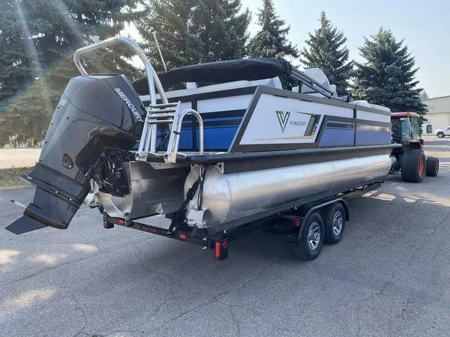 Slide: The Image of 2022 Viaggio D23Q pontoon boat on trailer with outboard motor. - 5
