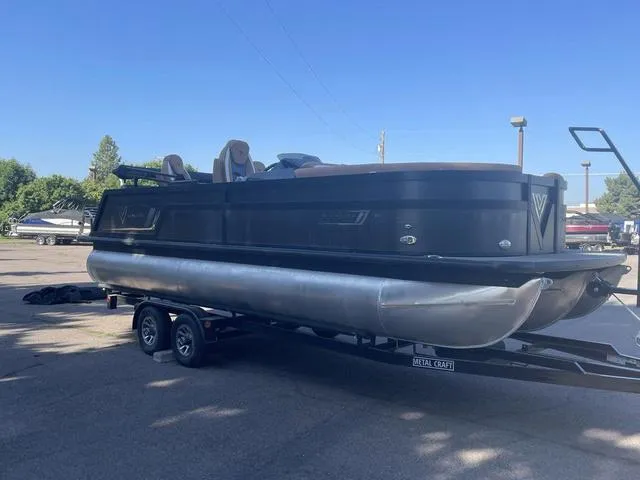 Slide: The Image of 2022 Viaggio D23Q pontoon boat on trailer in outdoor setting. - 4