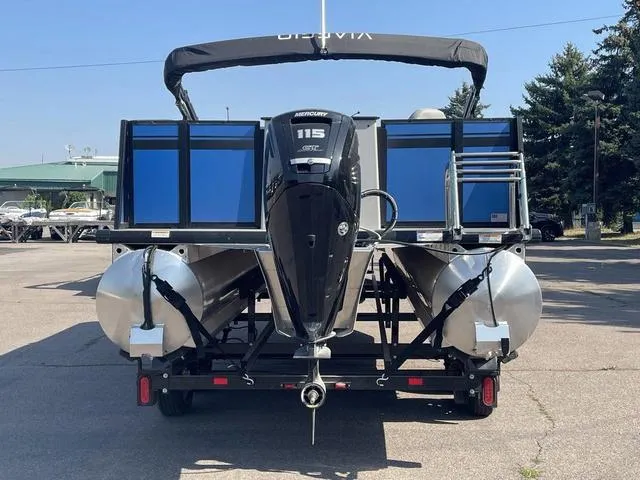 Slide: The Image of 2023 Viaggio L20F pontoon boat with Mercury 115 outboard motor on trailer. - 5