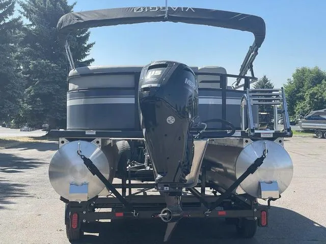 Slide: The Image of 2023 Viaggio DM20C pontoon boat with Mercury 115 outboard motor, rear view. - 4