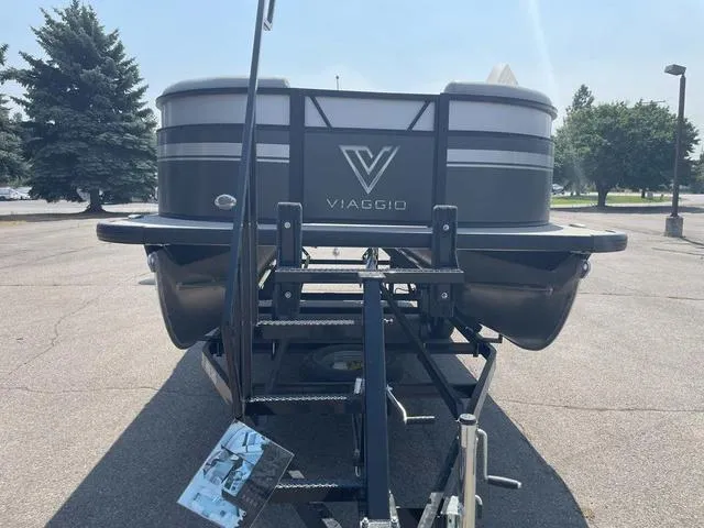 Slide: The Image of 2023 Viaggio L20C pontoon boat on a trailer, rear view. - 4