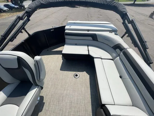 Slide: The Image of 2023 Viaggio L20C pontoon boat with spacious seating and modern design. - 8
