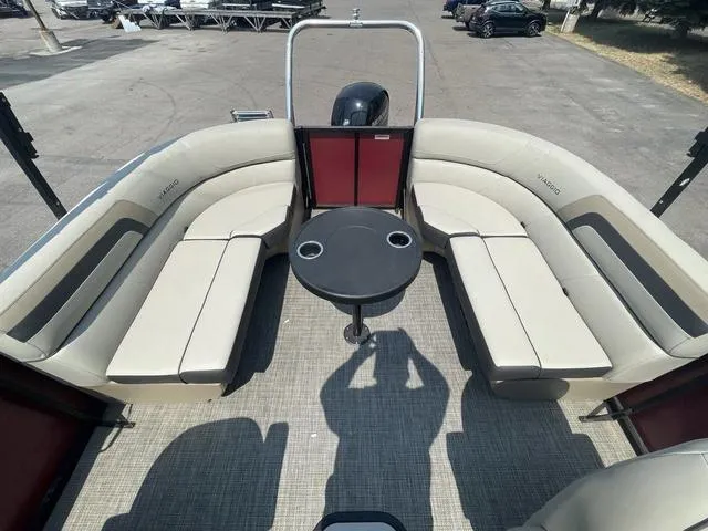 Slide: The Image of Viaggio l20u 2023 model pontoon boat with spacious seating and central table. - 11