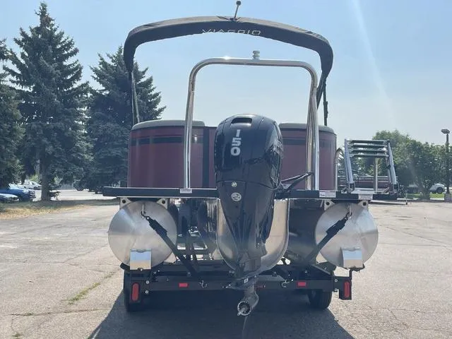Slide: The Image of 2023 Viaggio l20u pontoon boat with 150 HP outboard motor, rear view. - 6