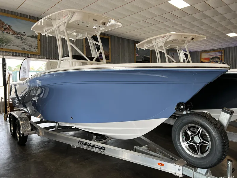 Slide: The Image of 2024 Sea Fox 228 Commander boat on trailer in showroom. - 3