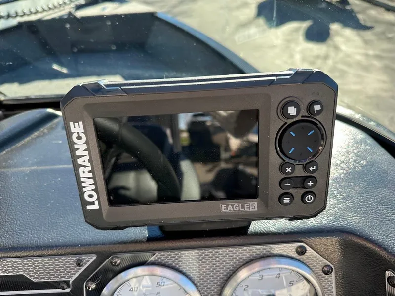 Slide: The Image of Lowrance Eagle 5 fishfinder on 2024 Lund 1650 Angler Sport dashboard. - 17