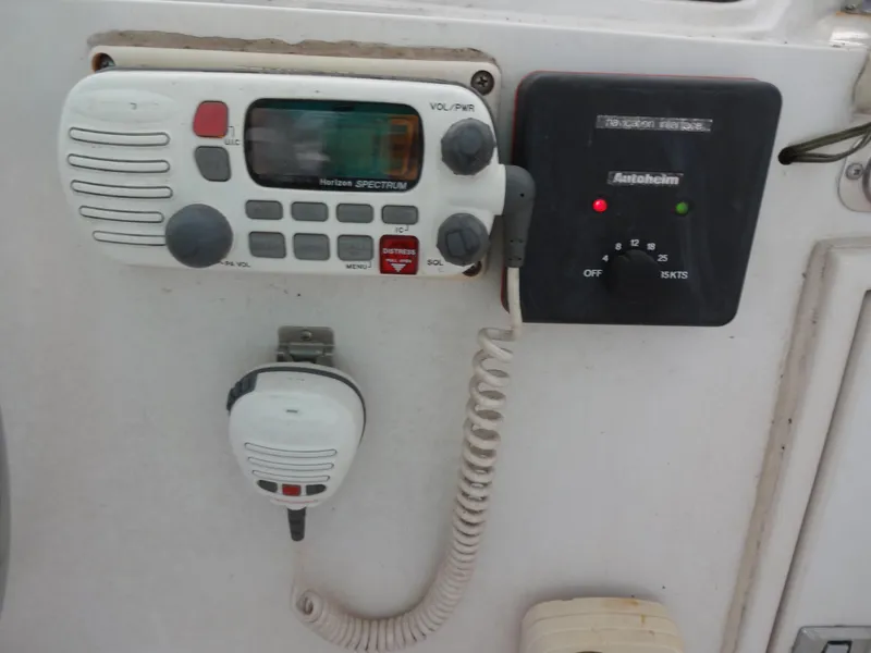 Slide: The Image of VHF radio and navigation interface on 1989 Hi-Star AFT Cabin Sundeck Motor Yacht. - 14