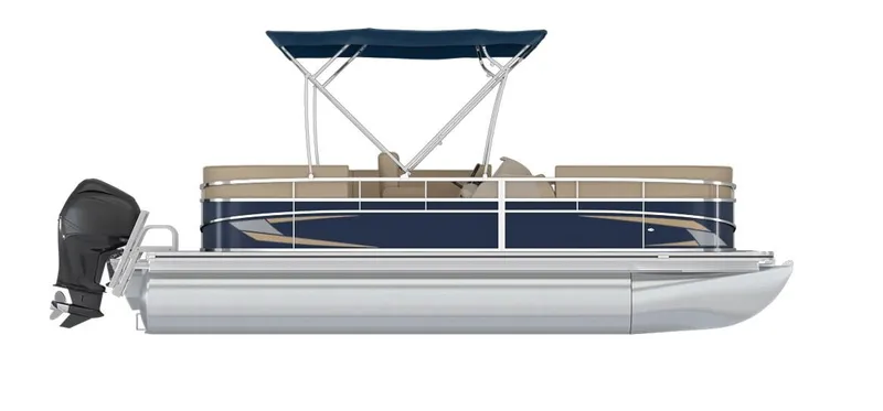 Slide: The Image of 2024 Starcraft LX 20 R pontoon boat with canopy and outboard motor. - 17