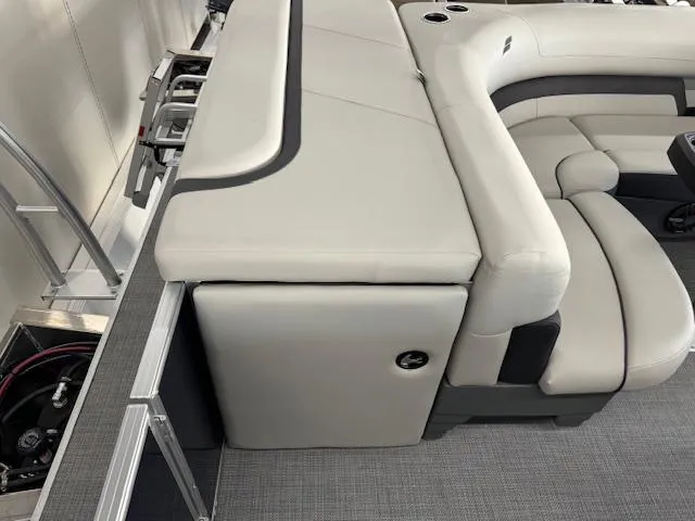 Slide: The Image of 2024 Starcraft EX 20 C pontoon boat with luxurious seating and modern design. - 15