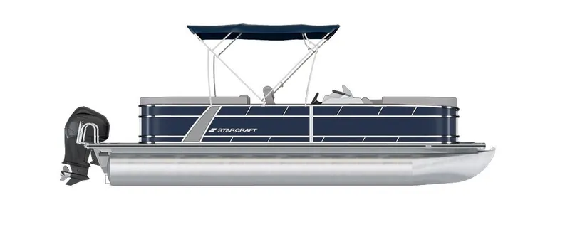 Slide: The Image of 2024 Starcraft EX 20 C pontoon boat with canopy and outboard motor. - 20