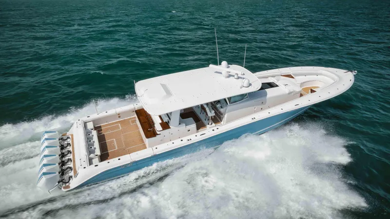 Slide: The Image of 2022 HCB 65 Estrella luxury yacht cruising on open water. - 21