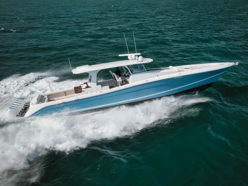 Slide: The Image of 2022 HCB 65 Estrella luxury yacht cruising on open water. - 22