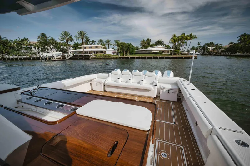 Slide: The Image of Luxury deck of 2022 HCB 65 Estrella yacht with waterfront view. - 29