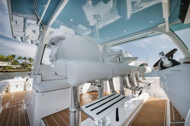 Slide: The Image of Luxury seating on the 2022 HCB 65 Estrella yacht with a sleek, modern design. - 34