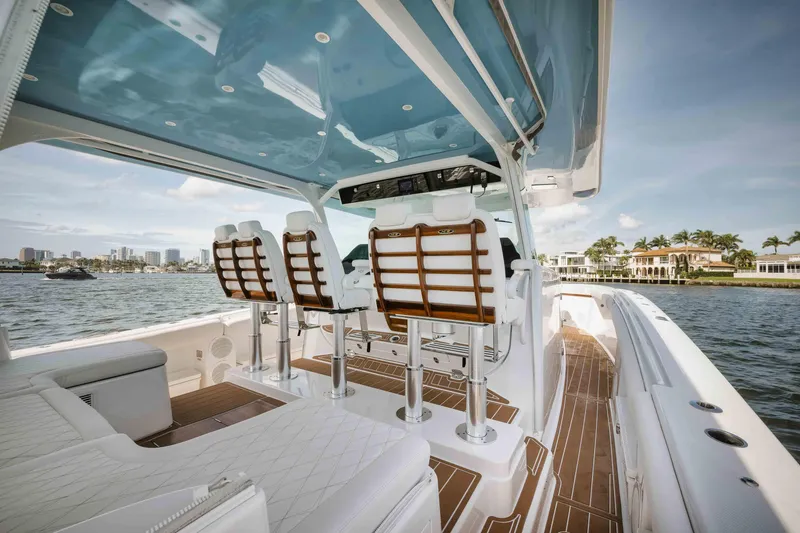 Slide: The Image of Interior of 2022 HCB 65 Estrella luxury boat with waterfront view. - 37