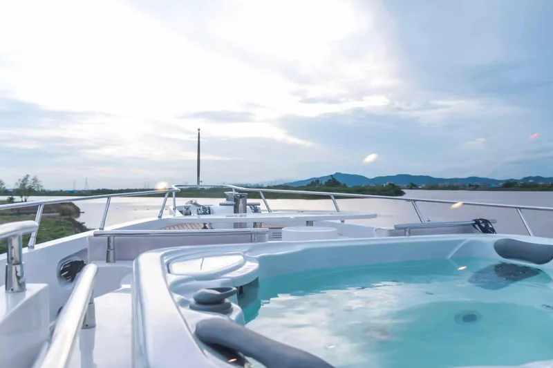 Slide: The Image of Luxurious Selene 60 Ocean Explorer yacht with jacuzzi, cruising scenic waters, 2026 model. - 22