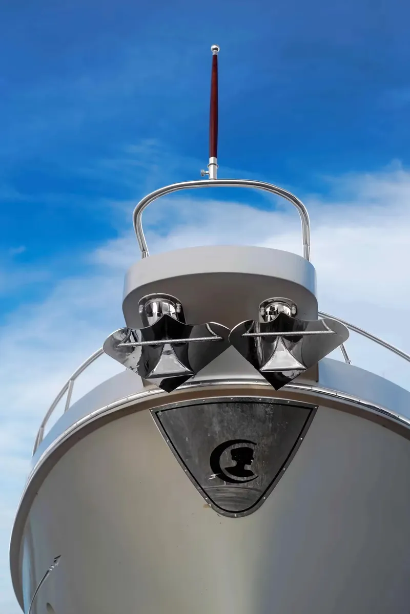 Slide: The Image of Selene 60 Ocean Explorer 2026 yacht bow against clear blue sky. - 25