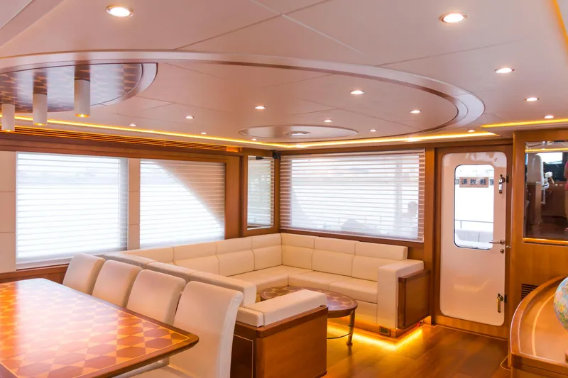 Slide: The Image of Luxurious interior of 2026 Selene 60 Ocean Explorer yacht with elegant seating and modern lighting. - 6