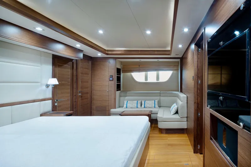 Slide: The Image of Luxurious interior of 2026 Selene 72 Classic Explorer yacht with elegant wood finishes. - 17
