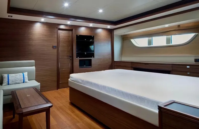 Slide: The Image of Luxurious cabin interior of 2026 Selene 72 Classic Explorer yacht with modern wood finishes. - 18