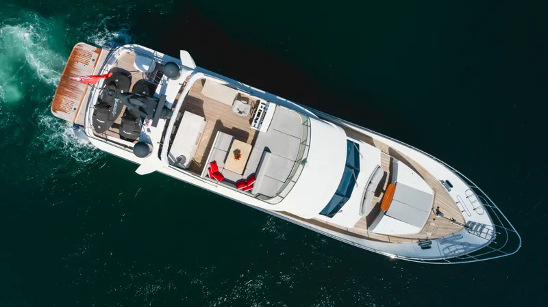 Slide: The Image of Aerial view of 2016 Van der Valk 78 Flybridge Motor Yacht cruising on water. - 11