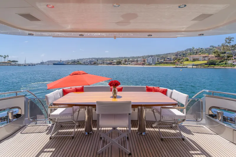Slide: The Image of Flybridge dining area on 2016 Van der Valk 78 Motor Yacht with ocean view. - 15