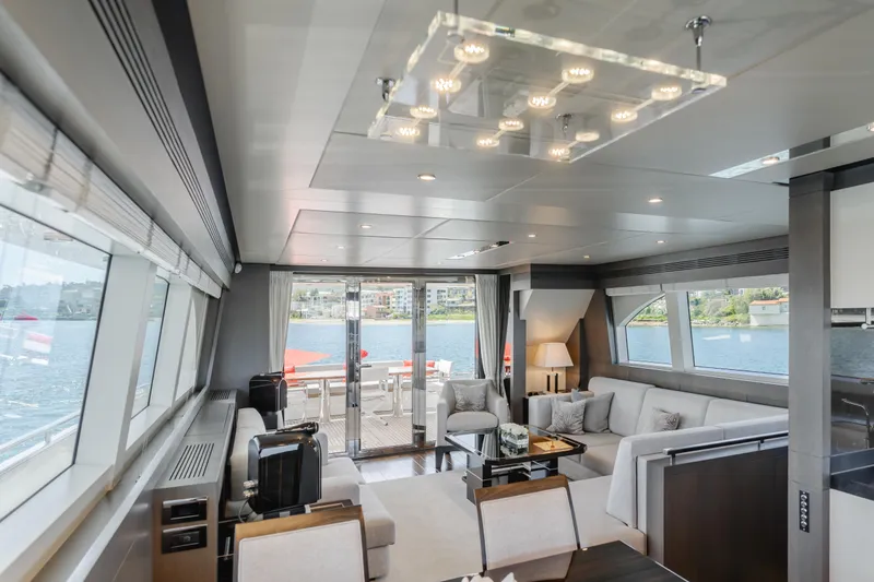 Slide: The Image of Luxurious interior of 2016 Van der Valk 78 Flybridge Motor Yacht with panoramic windows. - 33