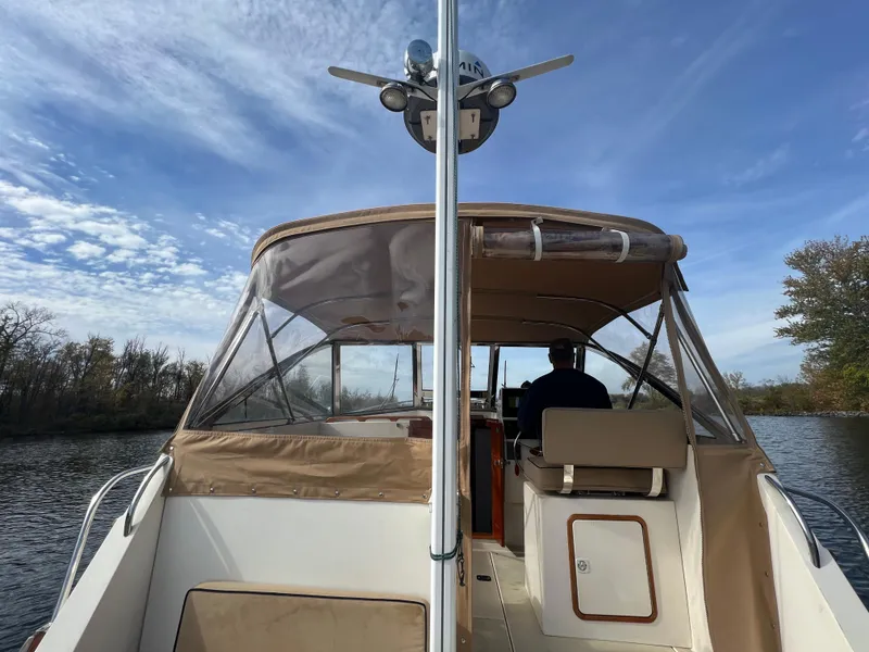 Slide: The Image of Bruckmann Bluestar 29.9 boat, 2000 model, cruising on a calm river under a clear sky. - 13