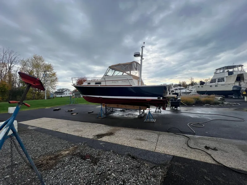 Slide: The Image of Bruckmann Bluestar 29.9 boat from 2000 on dry dock for maintenance. - 8