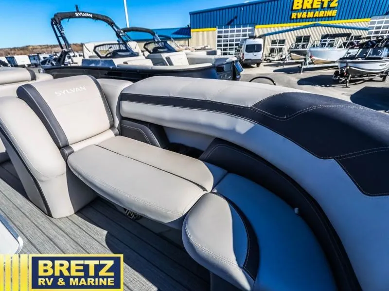 Slide: The Image of Luxury boat seating at Bretz RV & Marine dealership, featuring Sylvan branding. - 11