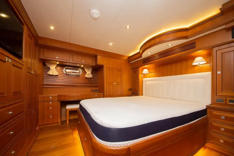 Slide: The Image of Luxurious cabin interior of 2026 Selene 60 Classic Explorer yacht with elegant wood finish. - 11