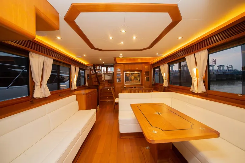 Slide: The Image of Luxurious interior of 2026 Selene 60 Classic Explorer yacht with elegant wood finishes. - 4