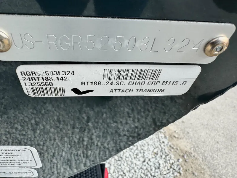 Slide: The Image of 2024 Ranger RT188 boat serial number and barcode on transom. - 3