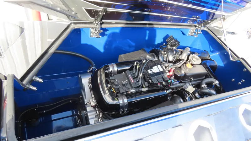 Slide: The Image of 2020 Outerlimits 46SC engine compartment with open hatch. - 18