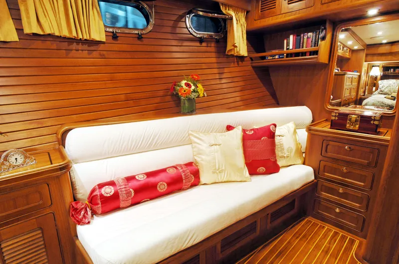 Slide: The Image of Luxurious interior of 2026 Selene 54 Classic Explorer yacht with elegant wood finish. - 13