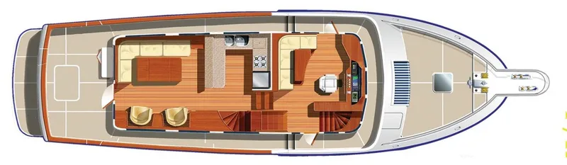 Slide: The Image of Top view layout of 2026 Selene 54 Classic Explorer yacht interior design. - 15