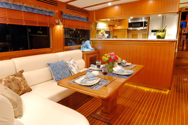 Slide: The Image of Luxurious interior of 2026 Selene 54 Classic Explorer yacht with elegant dining setup. - 8