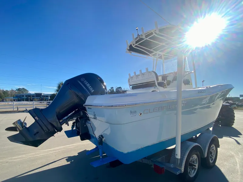 Slide: The Image of 2016 Clearwater 2200CC boat on trailer with Yamaha outboard motor. - 2