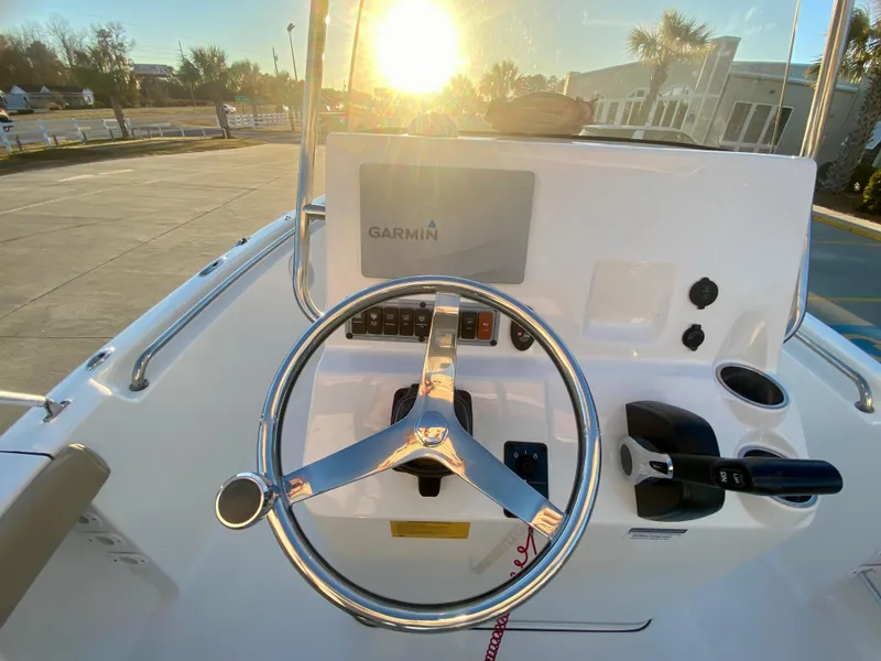 Slide: The Image of 2020 Key West 189 FS boat console with Garmin navigation system at sunset. - 10