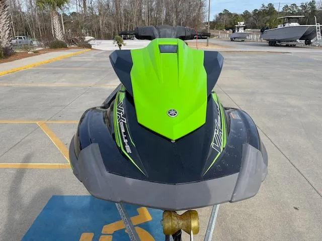 Slide: The Image of 2020 Yamaha WaveRunner VX Deluxe in green and black, parked on a trailer. - 10