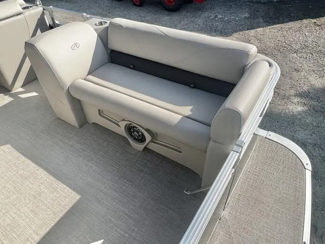 Slide: The Image of 2024 Avalon VTX 19 Cruise boat interior seating with speaker. - 10