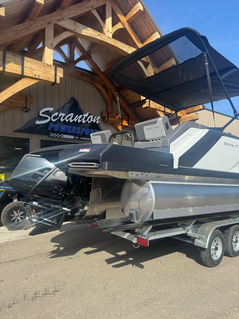 Slide: The Image of 2024 Manitou Cruise 22 Max Bench pontoon boat at Scranton dealership. - 5