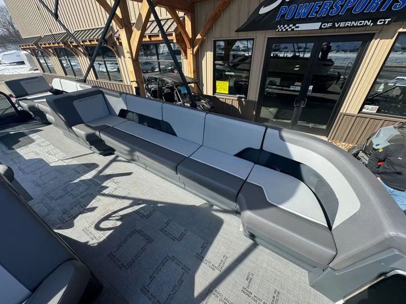 Slide: The Image of 2024 Manitou Cruise 22 Max Bench pontoon boat with spacious seating. - 8